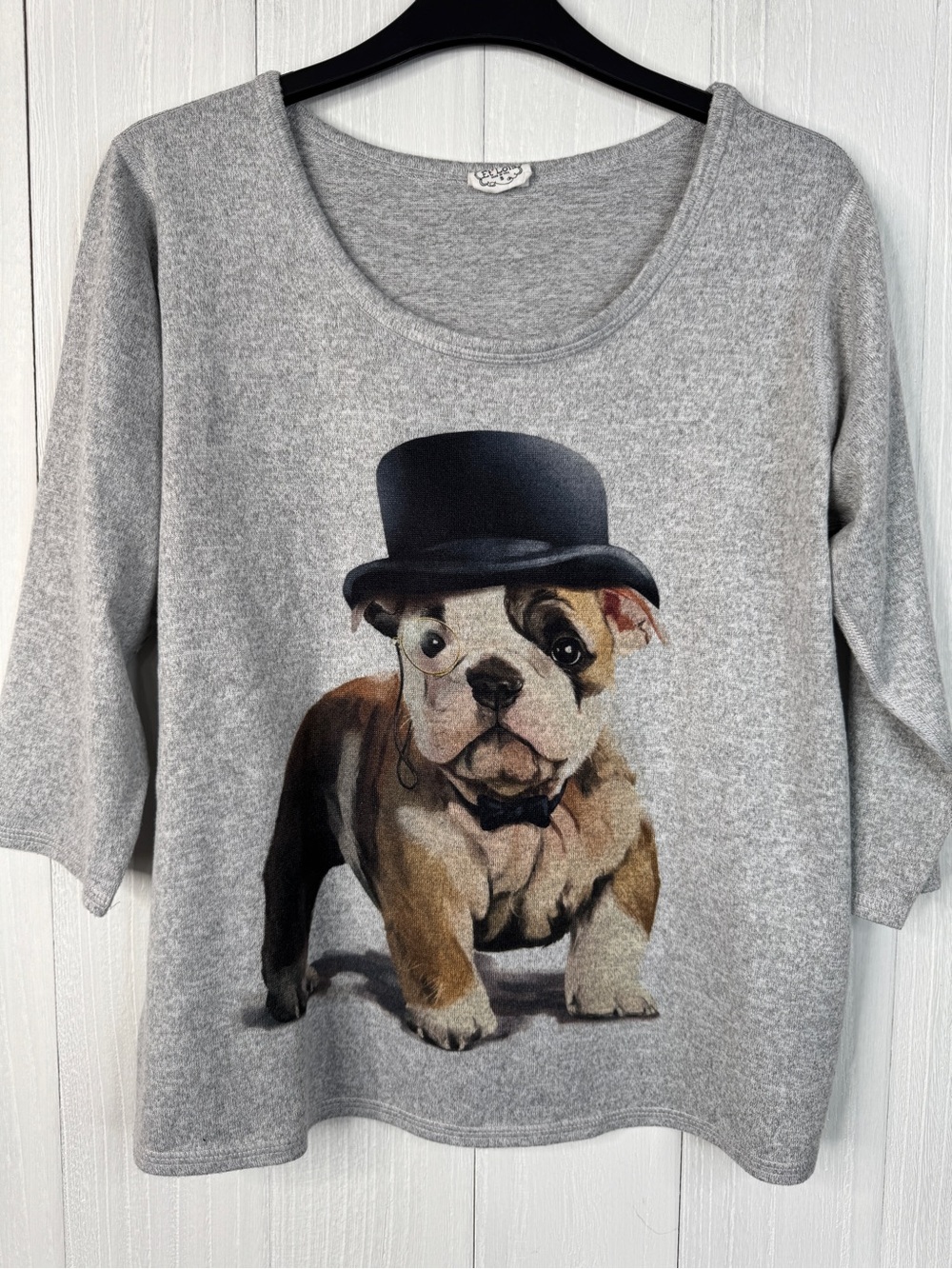 Et Lois Women's Bulldog Graphic Scoop Neck Top